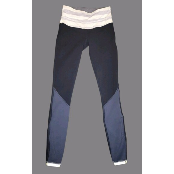 Lululemon Run Runder Under Leggings Size 4 Reversible Womens Gray Black Striped - Picture 2 of 13